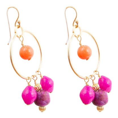 Bordeaux Purple Jade Chandelier Golden Earrings - Barse Jewelry