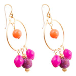 Bordeaux Purple Jade Chandelier Golden Earrings - Barse Jewelry