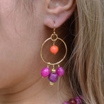 Bordeaux Purple Jade Chandelier Golden Earrings - Barse Jewelry