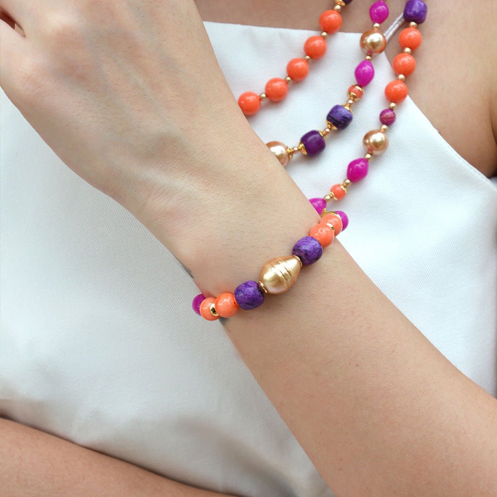 Bordeaux Purple Jade Golden Chunky Bracelet - Barse Jewelry