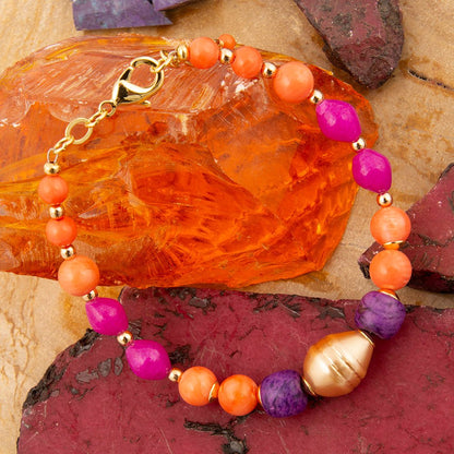 Bordeaux Purple Jade Golden Chunky Bracelet - Barse Jewelry