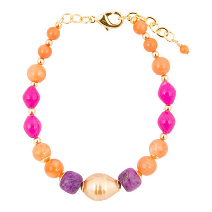 Bordeaux Purple Jade Golden Chunky Bracelet - Barse Jewelry