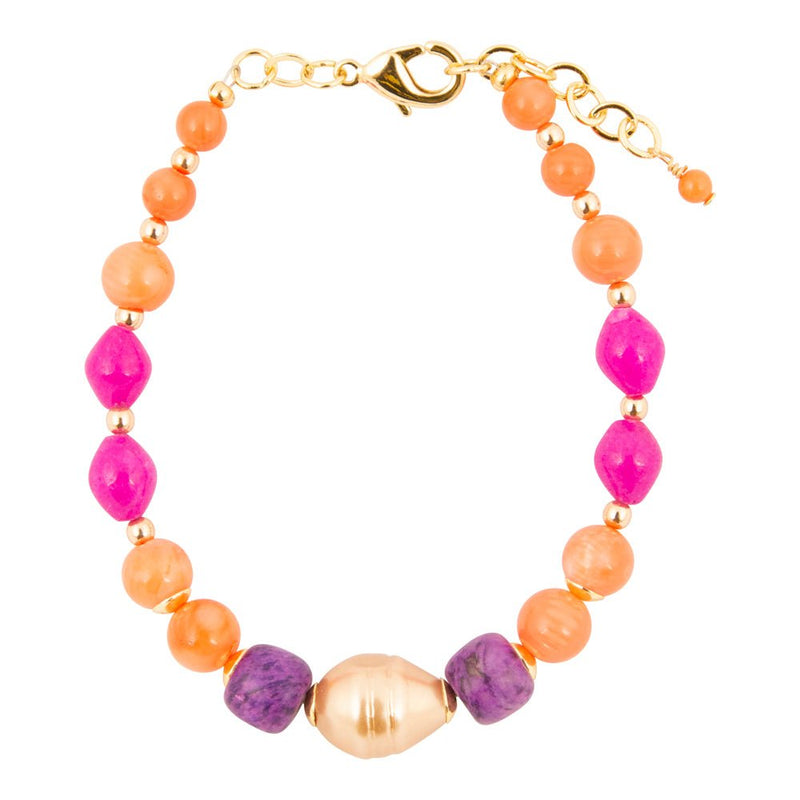 Bordeaux Purple Jade Golden Chunky Bracelet - Barse Jewelry