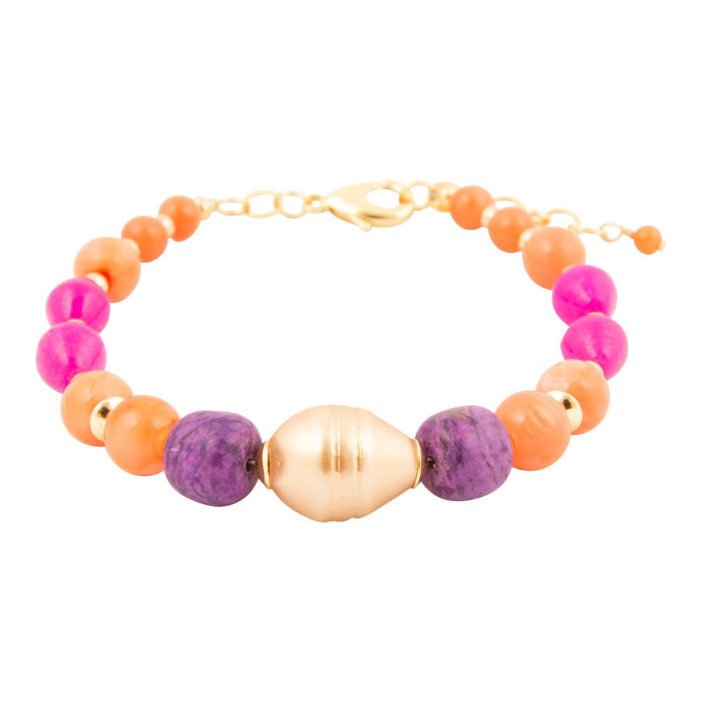 Bordeaux Purple Jade Golden Chunky Bracelet - Barse Jewelry