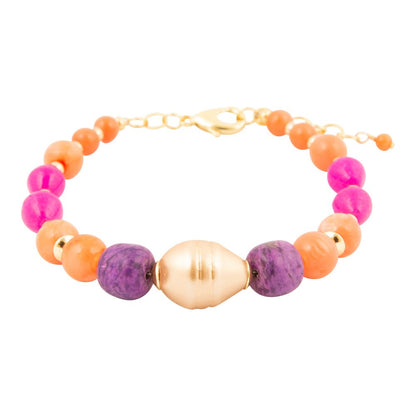 Bordeaux Purple Jade Golden Chunky Bracelet - Barse Jewelry