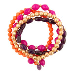Bordeaux Purple Jade Golden Stretch Bracelet Set - Barse Jewelry