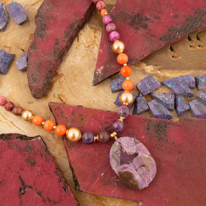 Bordeaux Purple Jasper Golden Pendant Necklace - Barse Jewelry