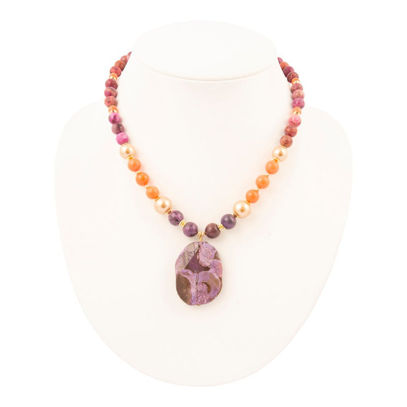 Bordeaux Purple Jasper Golden Pendant Necklace - Barse Jewelry