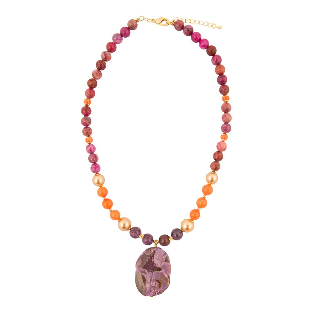 Bordeaux Purple Jasper Golden Pendant Necklace - Barse Jewelry
