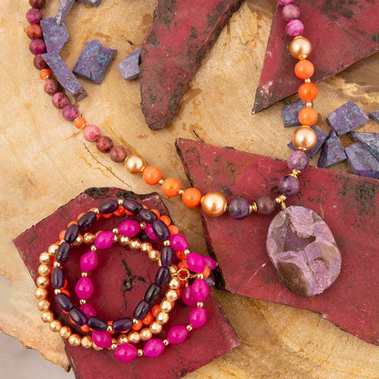Bordeaux Purple Jasper Golden Pendant Necklace - Barse Jewelry