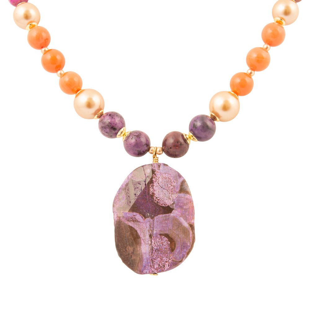 Bordeaux Purple Jasper Golden Pendant Necklace - Barse Jewelry