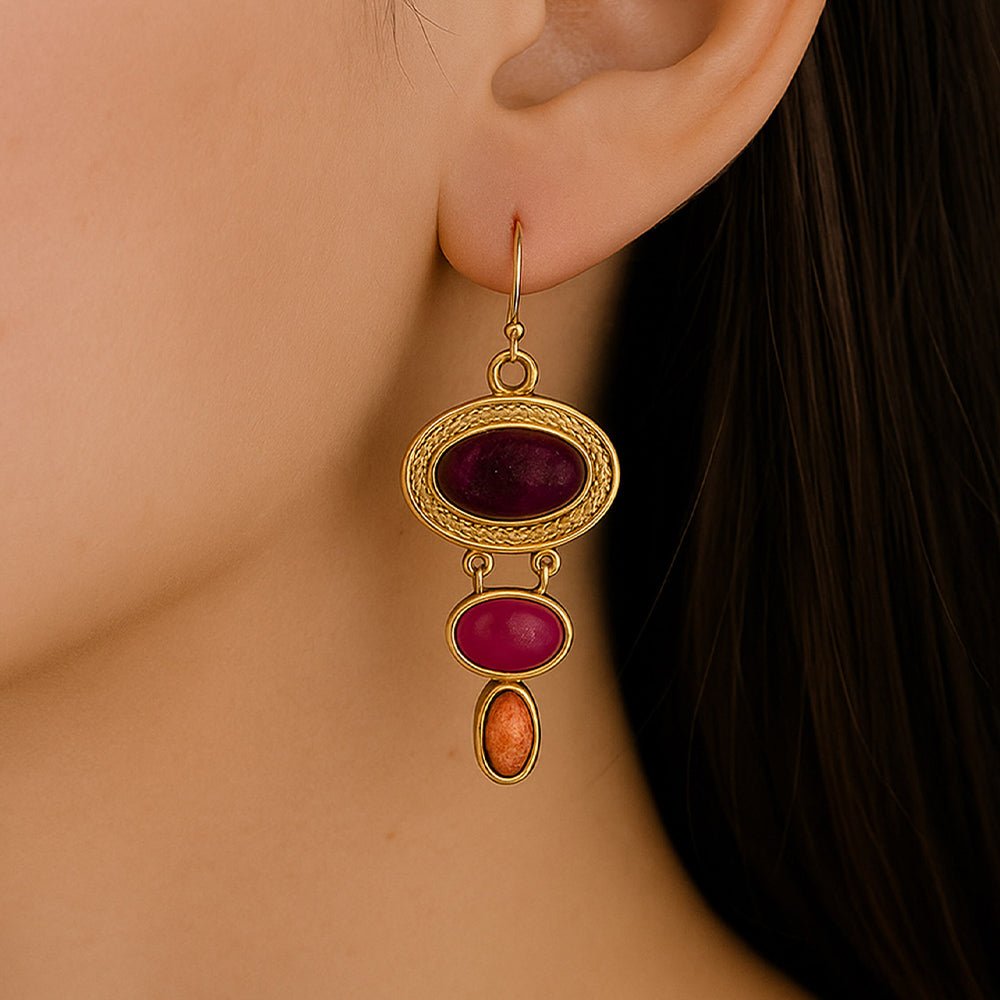 Bordeaux Purple Turquoise Golden Drop Earrings - Barse Jewelry