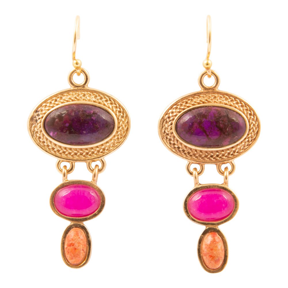 Bordeaux Purple Turquoise Golden Drop Earrings - Barse Jewelry