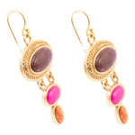 Bordeaux Purple Turquoise Golden Drop Earrings - Barse Jewelry