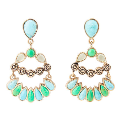 Botanical Blue Turquoise Golden Statement Earrings - Barse Jewelry