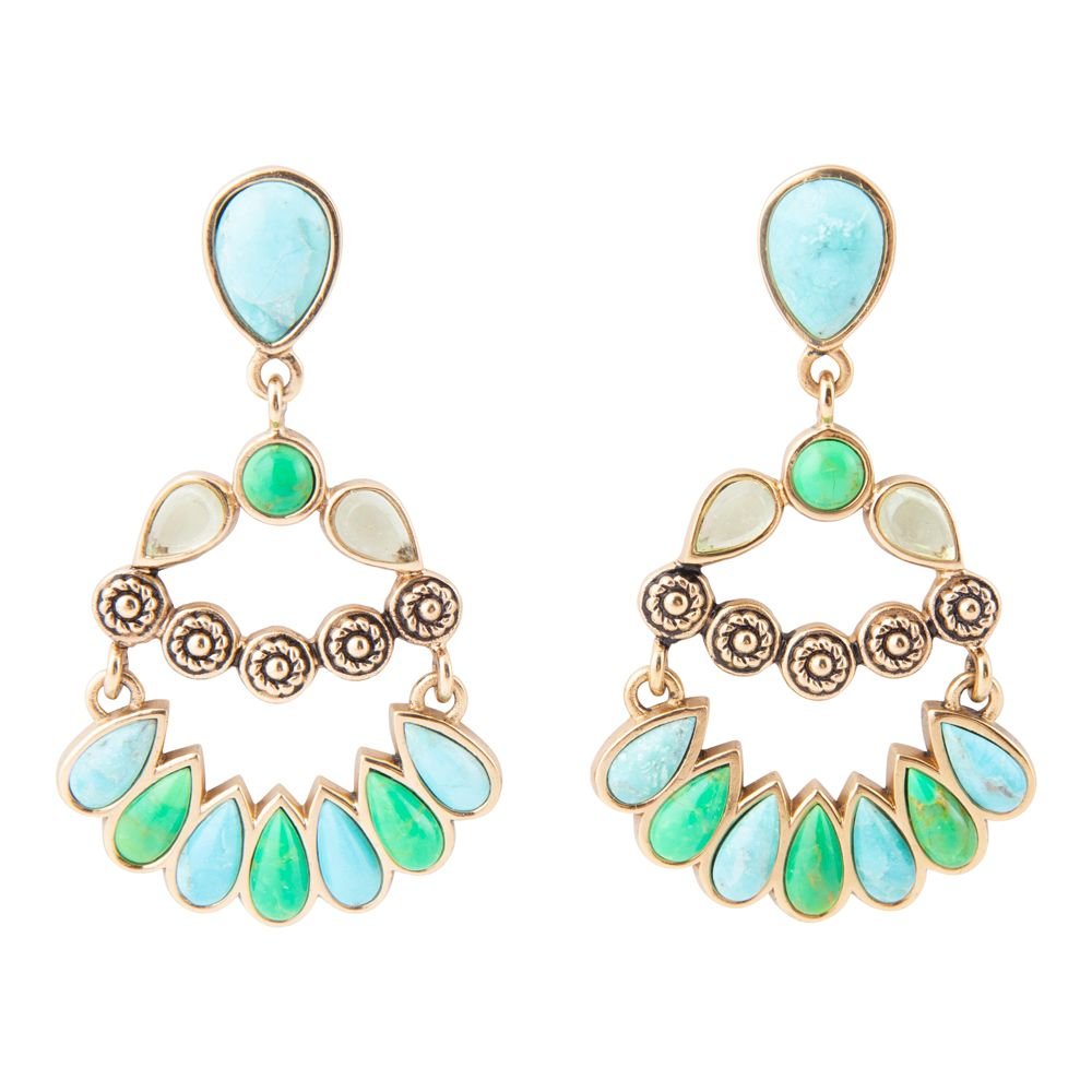 Botanical Blue Turquoise Golden Statement Earrings - Barse Jewelry
