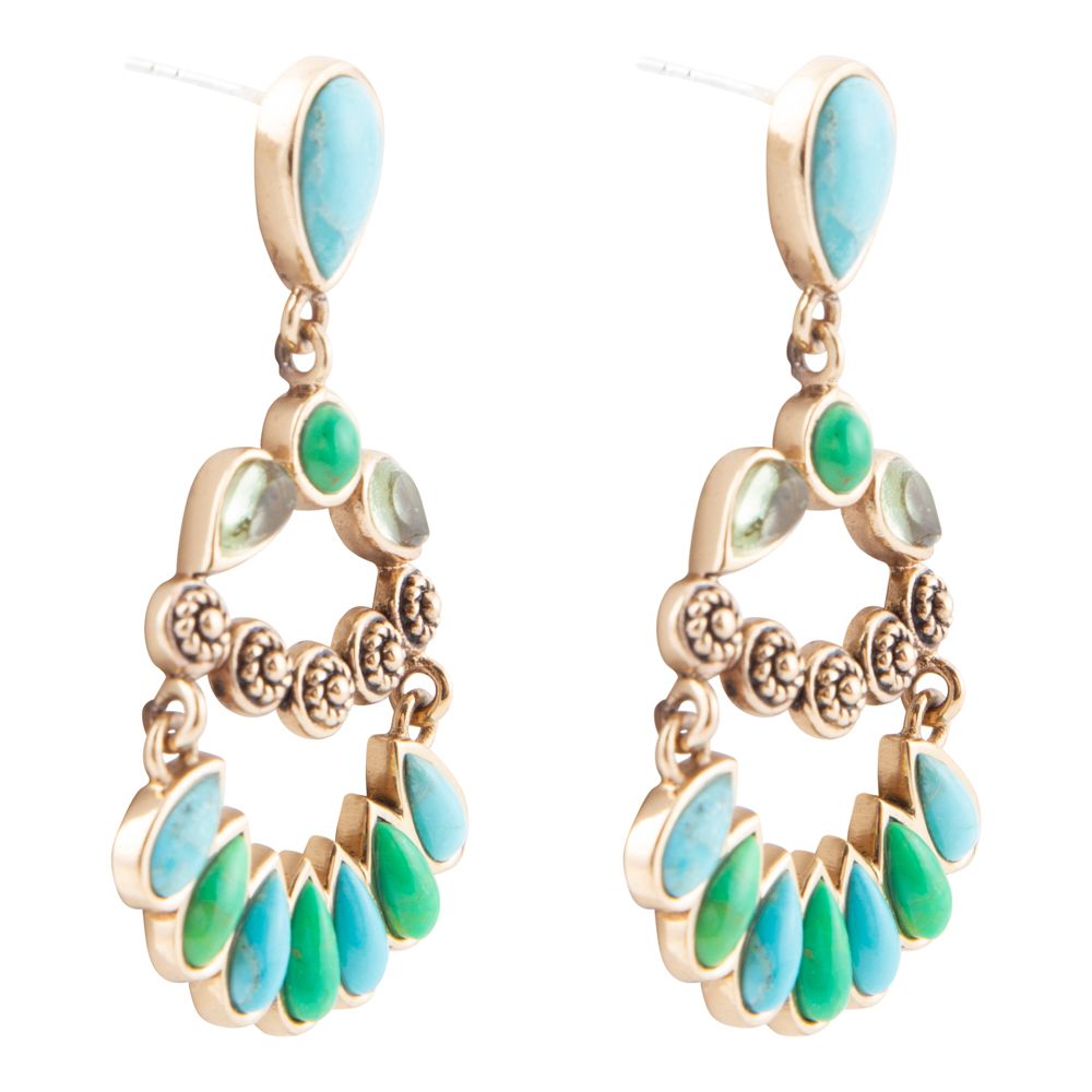 Botanical Blue Turquoise Golden Statement Earrings - Barse Jewelry