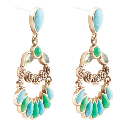 Botanical Blue Turquoise Golden Statement Earrings - Barse Jewelry