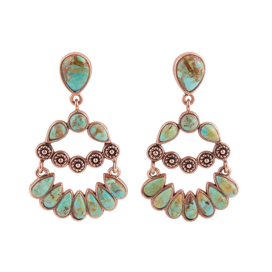 Botanical Green Turquoise Golden Statement Earrings