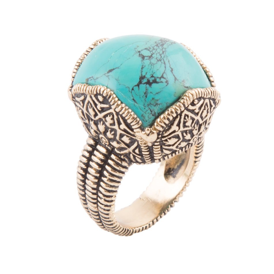 Blue Turquoise Golden Chunky Ring - Main Image