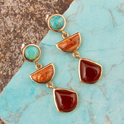Bronco Blue Turquoise and Carnelian Golden Drop Post Earrings - Barse Jewelry