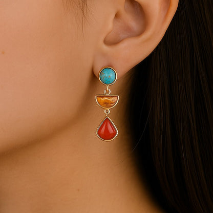 Bronco Blue Turquoise and Carnelian Golden Drop Post Earrings - Barse Jewelry