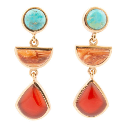Bronco Blue Turquoise and Carnelian Golden Drop Post Earrings - Barse Jewelry