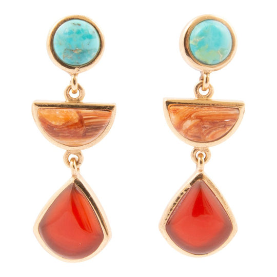 Bronco Blue Turquoise and Carnelian Golden Drop Post Earrings