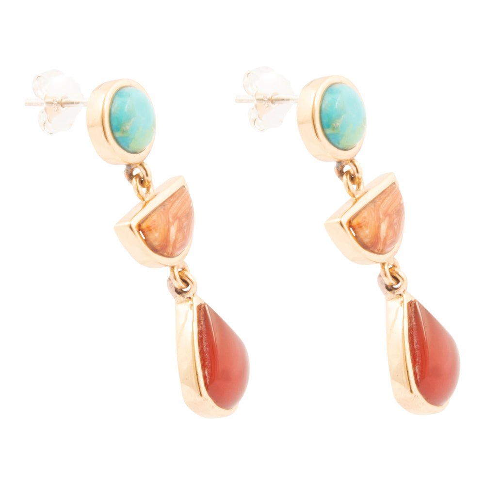 Bronco Blue Turquoise and Carnelian Golden Drop Post Earrings - Barse Jewelry