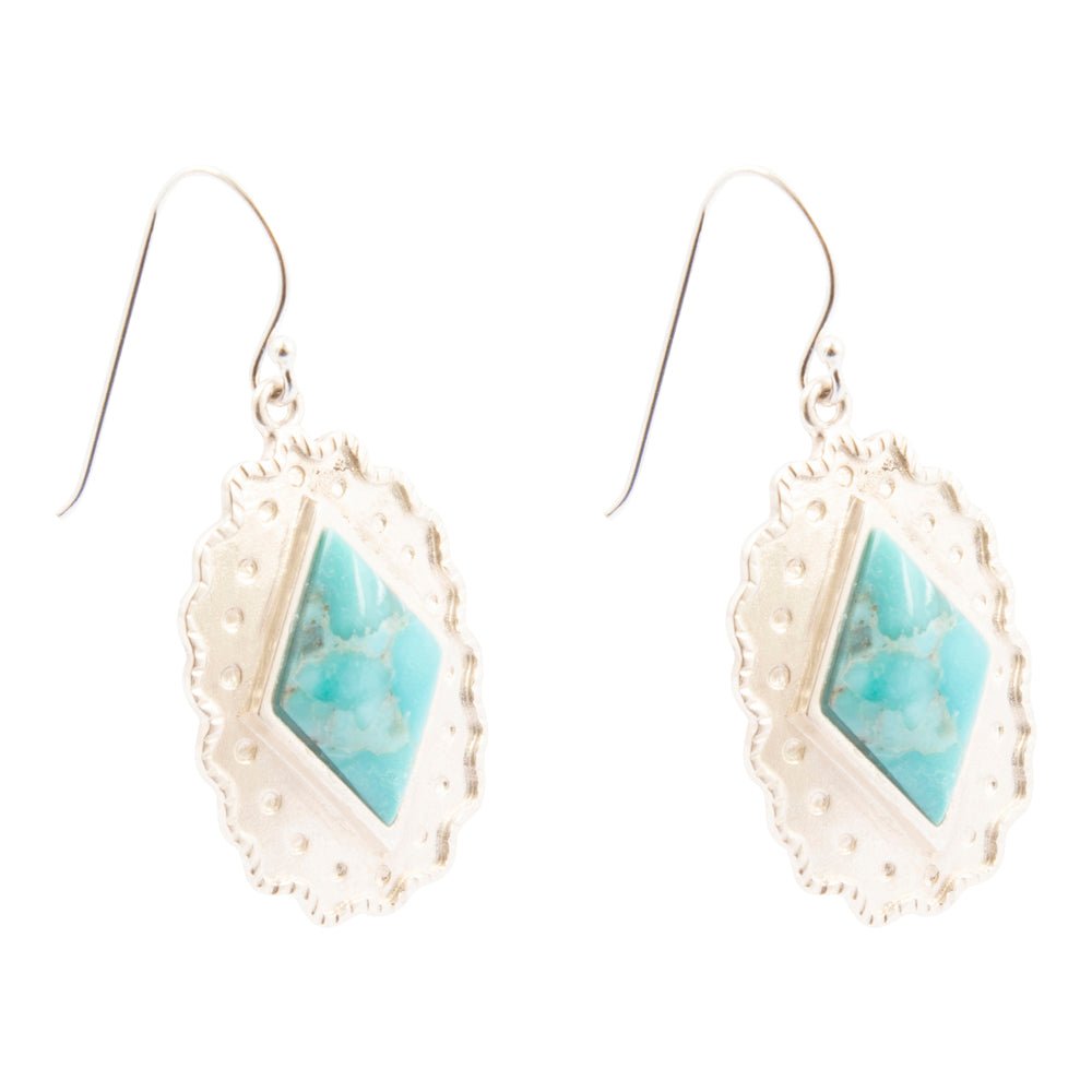 Bronco Blue Turquoise Sterling Silver Concho Drop Earrings - Barse Jewelry