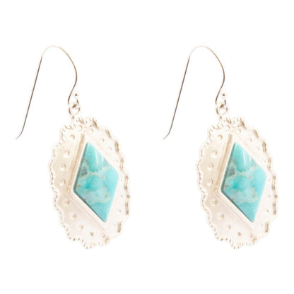 Bronco Blue Turquoise Sterling Silver Concho Drop Earrings - Barse Jewelry