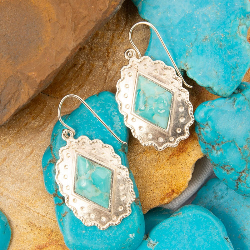 Bronco Blue Turquoise Sterling Silver Concho Drop Earrings - Barse Jewelry