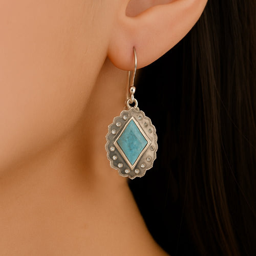 Bronco Blue Turquoise Sterling Silver Concho Drop Earrings - Barse Jewelry