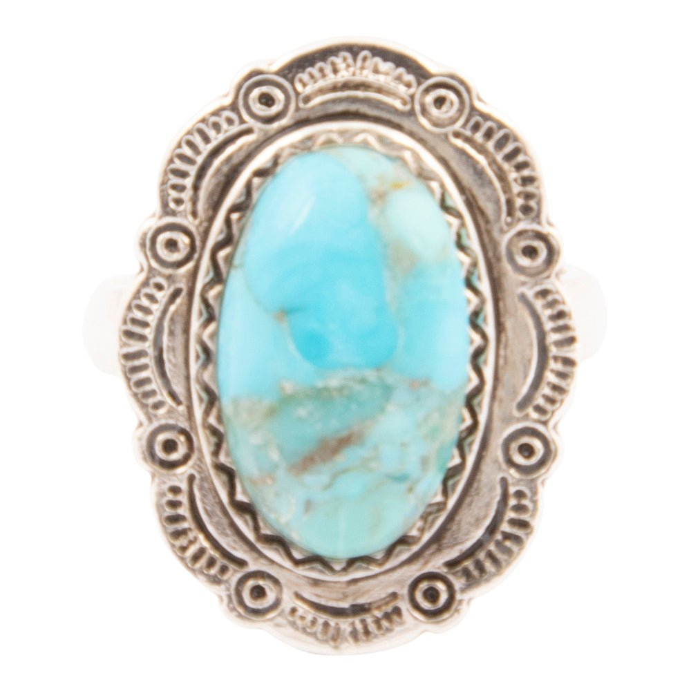 Bronco Blue Turquoise Silver Concho Ring