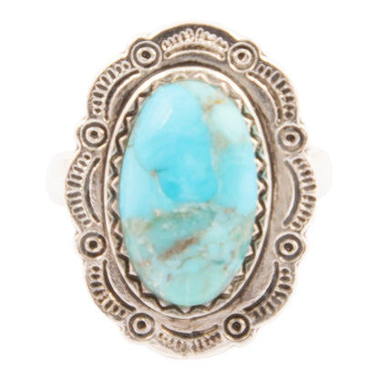 Bronco Blue Turquoise Silver Concho Ring