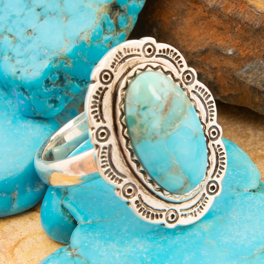 Bronco Blue Turquoise Silver Concho Ring