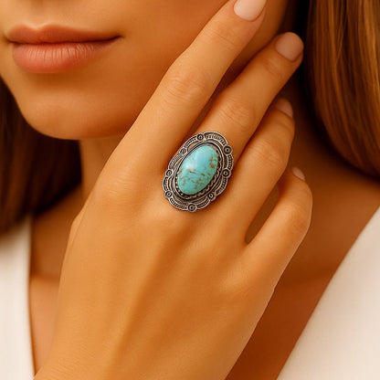 Bronco Blue Turquoise Sterling Silver Concho Ring - Barse Jewelry
