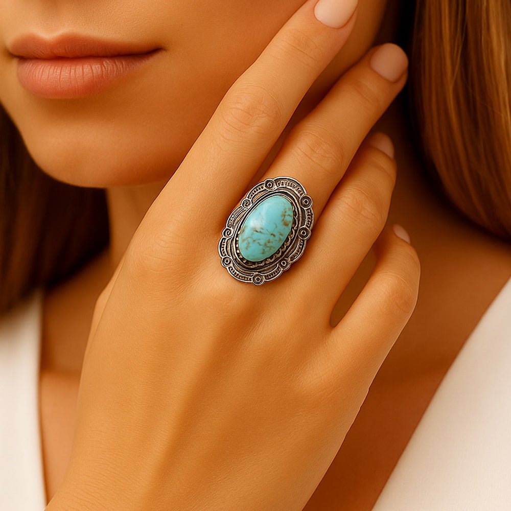 Bronco Blue Turquoise Silver Concho Ring