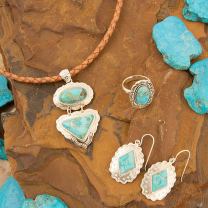 Bronco Blue Turquoise Silver Concho Ring