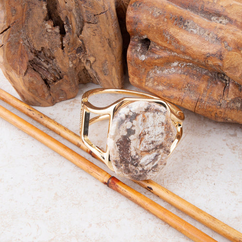 Brown Ocean Jasper Slab Golden Cuff Bracelet - Barse Jewelry