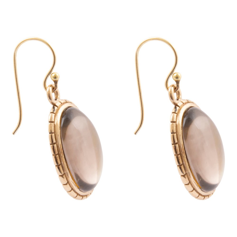 Brown Smoky Quartz Shimmer Golden Drop Earrings - Barse Jewelry