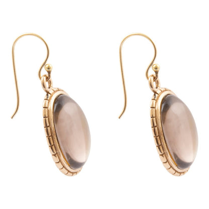 Brown Smoky Quartz Shimmer Golden Drop Earrings - Barse Jewelry
