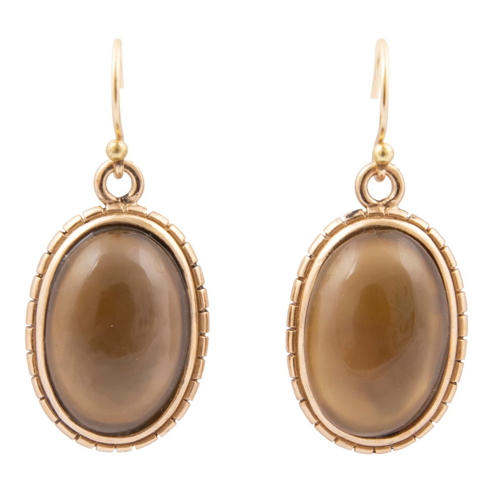 Brown Smoky Quartz Shimmer Golden Drop Earrings - Barse Jewelry