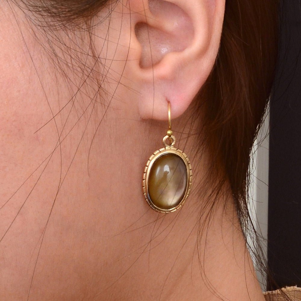 Brown Smoky Quartz Shimmer Golden Drop Earrings - Barse Jewelry