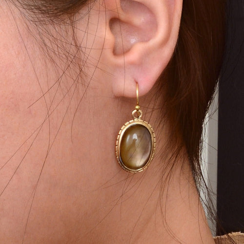 Brown Smoky Quartz Shimmer Golden Drop Earrings - Barse Jewelry