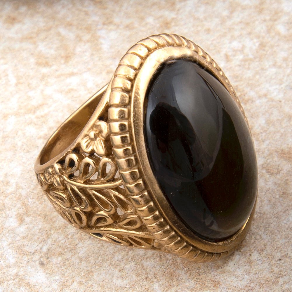 Brown Smoky Quartz Shimmer Golden Statement Ring - Barse Jewelry