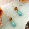Brown Smoky Tiger's Eye and Turquoise Double Drop Earrings - Barse Jewelry
