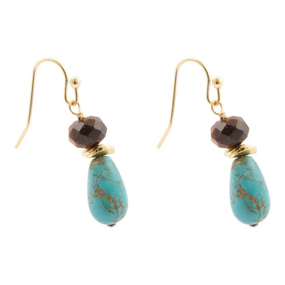 Brown Smoky Tiger's Eye and Turquoise Double Drop Earrings - Barse Jewelry
