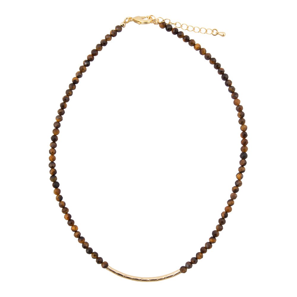 Brown Tiger's Eye Golden Bar Necklace - Barse Jewelry