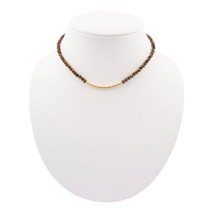 Brown Tiger's Eye Golden Bar Necklace - Barse Jewelry